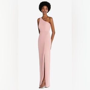 ONE-SHOULDER CHIFFON TRUMPET GOWN IN ROSE - PANTONE ROSE QUARTZ